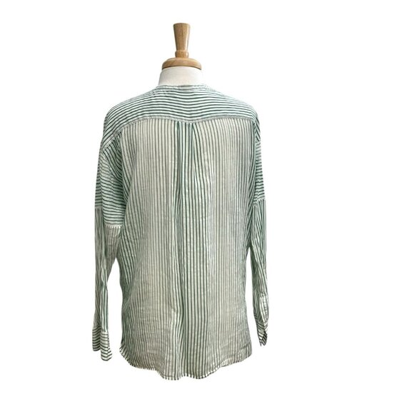 VINCE Silk Blend Split-Neck Stripe Tunic Blouse Green White size Medium - Picture 7 of 10